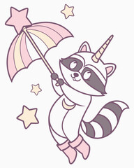 A Mischievous Raccoon with wearing glasses in a Unicorn Dreams theme – Unicorn Dreams palette SVG illustration