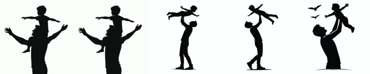 vector father carrying his child as if flying