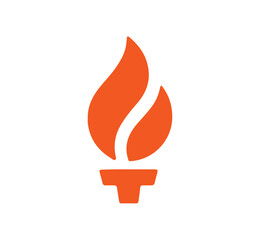 A modern and minimalist orange torch icon with a stylized flame, representing concepts of knowledge, passion, and leadership.