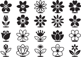 Obraz premium Elegant black floral icons perfect for design and branding projects