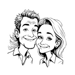 Charming caricature of a happy couple smiling together creating a joyful and memorable artistic