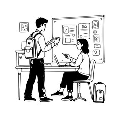 Collaborative study session illustrated with two students planning their school project in a