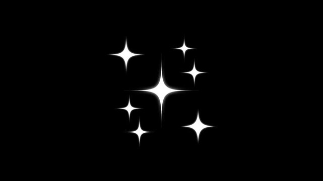 Glowing 2D twinkle star sparkle animation, doodle cartoon twinkling stars with glitter burst effect, Twinkle Sparkling stars Shine animation, shining sparkle motion on black background. 4K