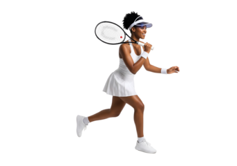 A female tennis player in action, embodying energy and grace with her racket