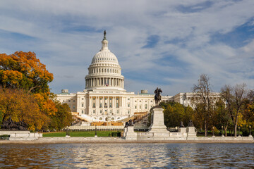 The U.S. Capitol in Washington, D.C., surrounded by vibrant autumn foliage