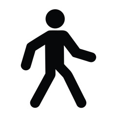 Simple black silhouette of a person walking forward isolated on white