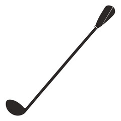 Simple black and white illustration of a single kayak paddle on white