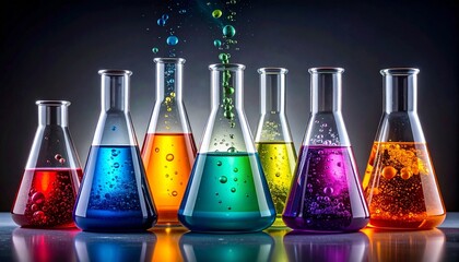 laboratory glassware with colorful liquid