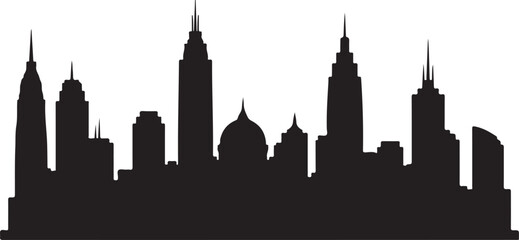 Obraz premium Iconic cityscape silhouette featuring diverse architectural styles against a white background, Generative Ai 