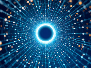 Glowing tunnel data stream quantum computing digital grid abstract network swirling calmly