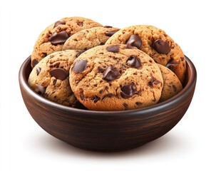 Chocolate chip cookies in a brown bowl