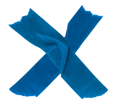 Tape or duct tape in the shape of a cross on a white background. Intersecting tape strips