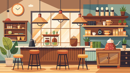 Illustration of a cozy kitchen interior with warm light
