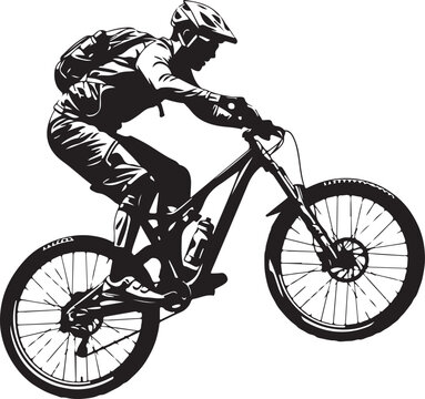 Dynamic silhouette of a mountain biker performing a jump on a trail, Generative Ai
