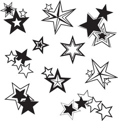 Fototapeta premium Collection of hand drawn star illustrations with varying fill styles and outlines, Generative Ai 