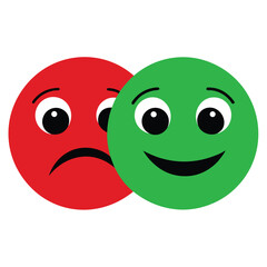 Two round faces one sad and one happy side by side