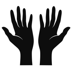 Two black silhouettes of open human hands facing each other
