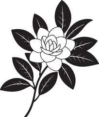 Fototapeta premium Elegant Outline Flower with Leaf Silhouettes - Botanical Vector