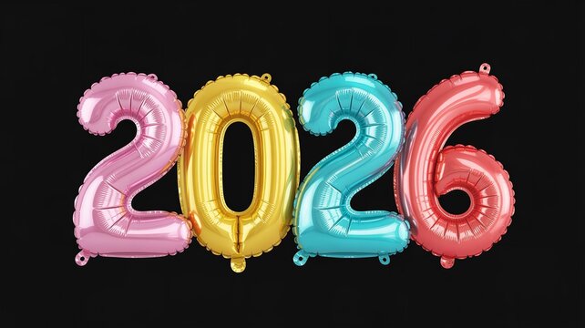 Colorful 2026 number balloons floating against a dark background, symbolizing the upcoming new year celebration