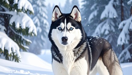 siberian husky wolf  in snow