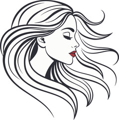 Elegant Woman Face with Flowing Hair – Beauty and Fashion Vector Illustration