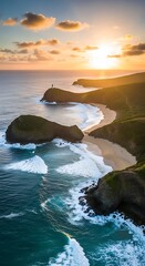 Fototapeta premium Coastal Serenity - A Breathtaking Ocean View at Sunset.