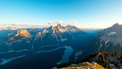Majestic Mountain Range With Turquoise Lake At Sunrise