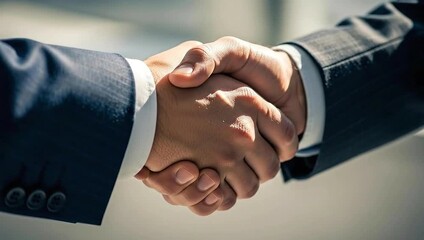 Close-up captures a firm handshake between two people in business attire, emphasizing agreement