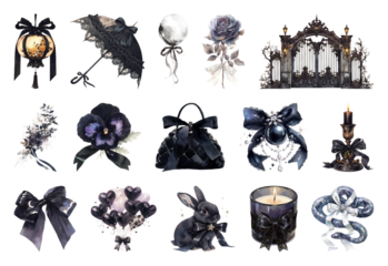 PNG Elegant gothic decor elements collection, element set on transparent background