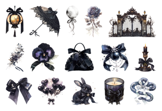 PNG Elegant gothic decor elements collection, element set on transparent background