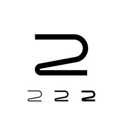 Technical number 2, digital cyber numeral two, including set of three different thicknesses of the trendy modern numbers (regular, medium, bold), vector illustration 10EPS