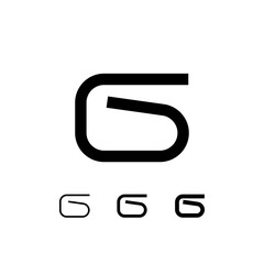 Technical number 6, digital cyber numeral six, including set of three different thicknesses of the trendy modern numbers (regular, medium, bold), vector illustration 10EPS