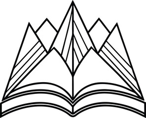 Fototapeta premium Book with Waves Spilling Out Line Art Illustration
