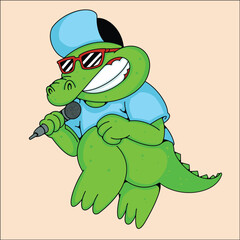 Obraz premium Cool Crocodile mascot Singer Cartoon Character with Microphone