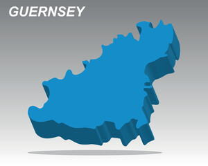 Trendy 3D vector map of Guernsey. High-demand EPS graphic for infographics, finance, and travel projects about Guernsey. Channel Island map of Guernsey
