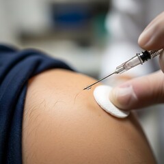Vaccination Shot - Close-up of Syringe Injecting Vaccine into Arm.