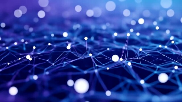 Abstract network of interconnected nodes and lines in vibrant colors