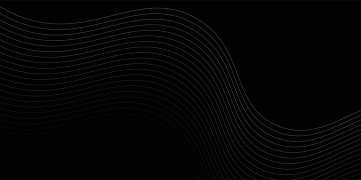 Black abstract background design. Modern wavy line pattern (guilloche curves) in monochrome colors. Premium stripe texture