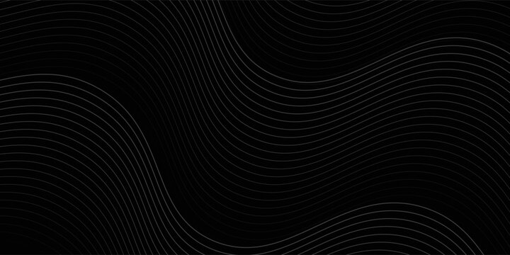 Black abstract background design. Modern wavy line pattern (guilloche curves) in monochrome colors. Premium stripe texture