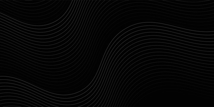 Black abstract background design. Modern wavy line pattern (guilloche curves) in monochrome colors. Premium stripe texture