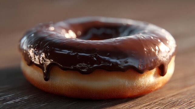 Chocolate frosted donut closeup - Powered by Adobe