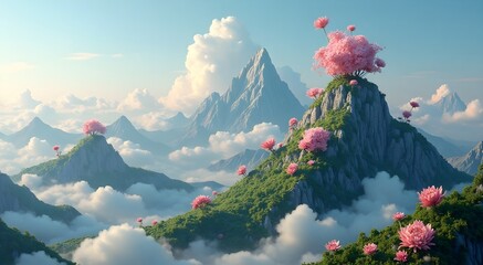 Floating island with blooming tree