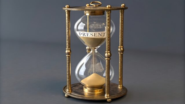 Vintage Hourglass Showing Present Time Against a Dark Background - Powered by Adobe