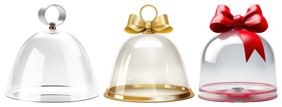 PNG Decorative glass domes with bows, element set on transparent background