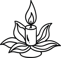 Cat Playing with Hanging Stars Line Art Illustration