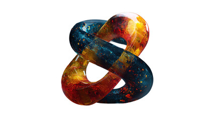 An abstract infinity loop glows with cosmic blues and fiery passion suspended against the void of a