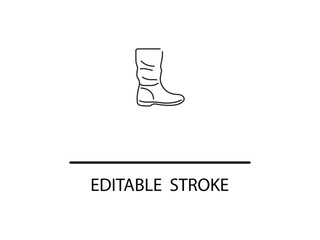 Trendy editable stroke line art of winter boot for stylish design projects and creative fashion visuals that are easily customizable.