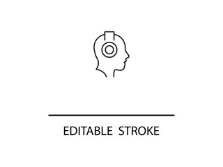 Minimalist line drawing of head wearing headphones for audio design or tech icon, editable stroke for creative projects online.