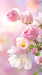 Delicate pink and white blossoms in soft focus