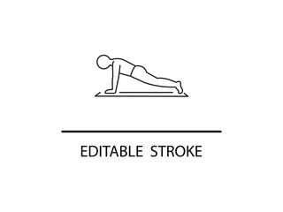 Line art icon of person doing plank exercise on mat for fitness and healthy lifestyle, perfect for wellness blogs and gym promotions.